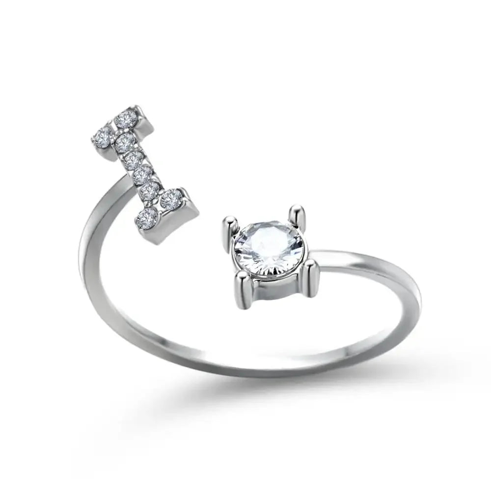 Adjustable Dainty Diamond Letter Initial Ring
