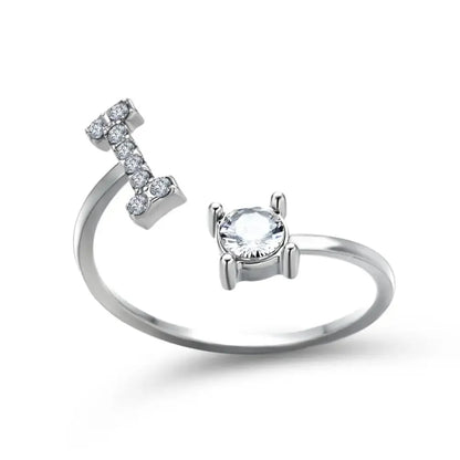Adjustable Dainty Diamond Letter Initial Ring
