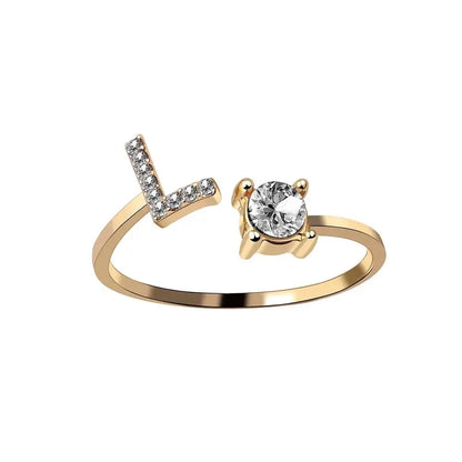 Adjustable Dainty Diamond Letter Initial Ring