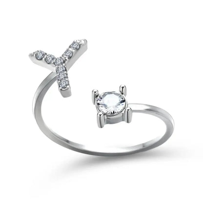 Adjustable Dainty Diamond Letter Initial Ring