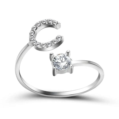 Adjustable Dainty Diamond Letter Initial Ring