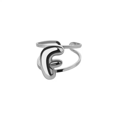 Adjustable Open Band Bubble Letter Initial Ring
