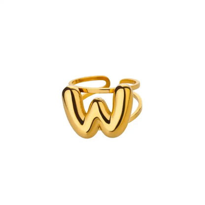Adjustable Open Band Bubble Letter Initial Ring