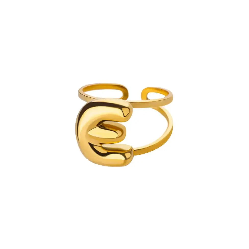 Adjustable Open Band Bubble Letter Initial Ring