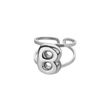 Adjustable Open Band Bubble Letter Initial Ring