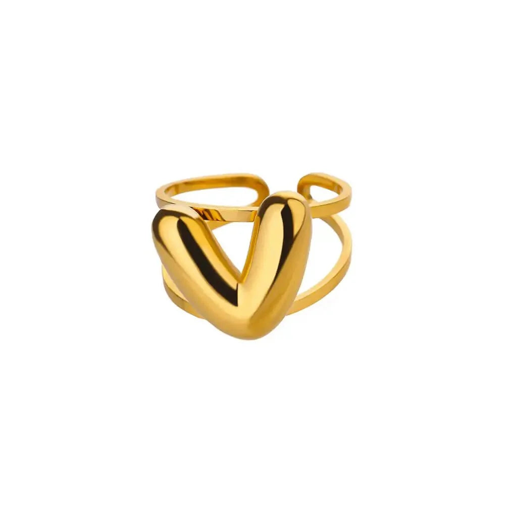 Adjustable Open Band Bubble Letter Initial Ring