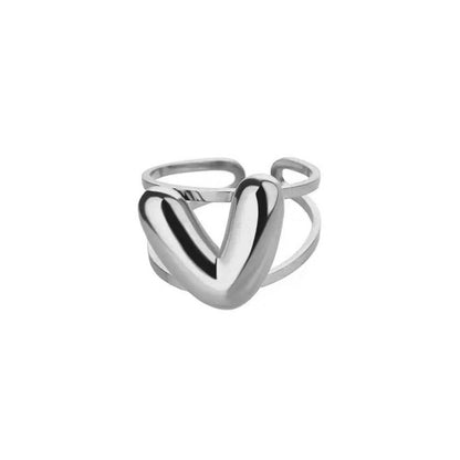 Adjustable Open Band Bubble Letter Initial Ring