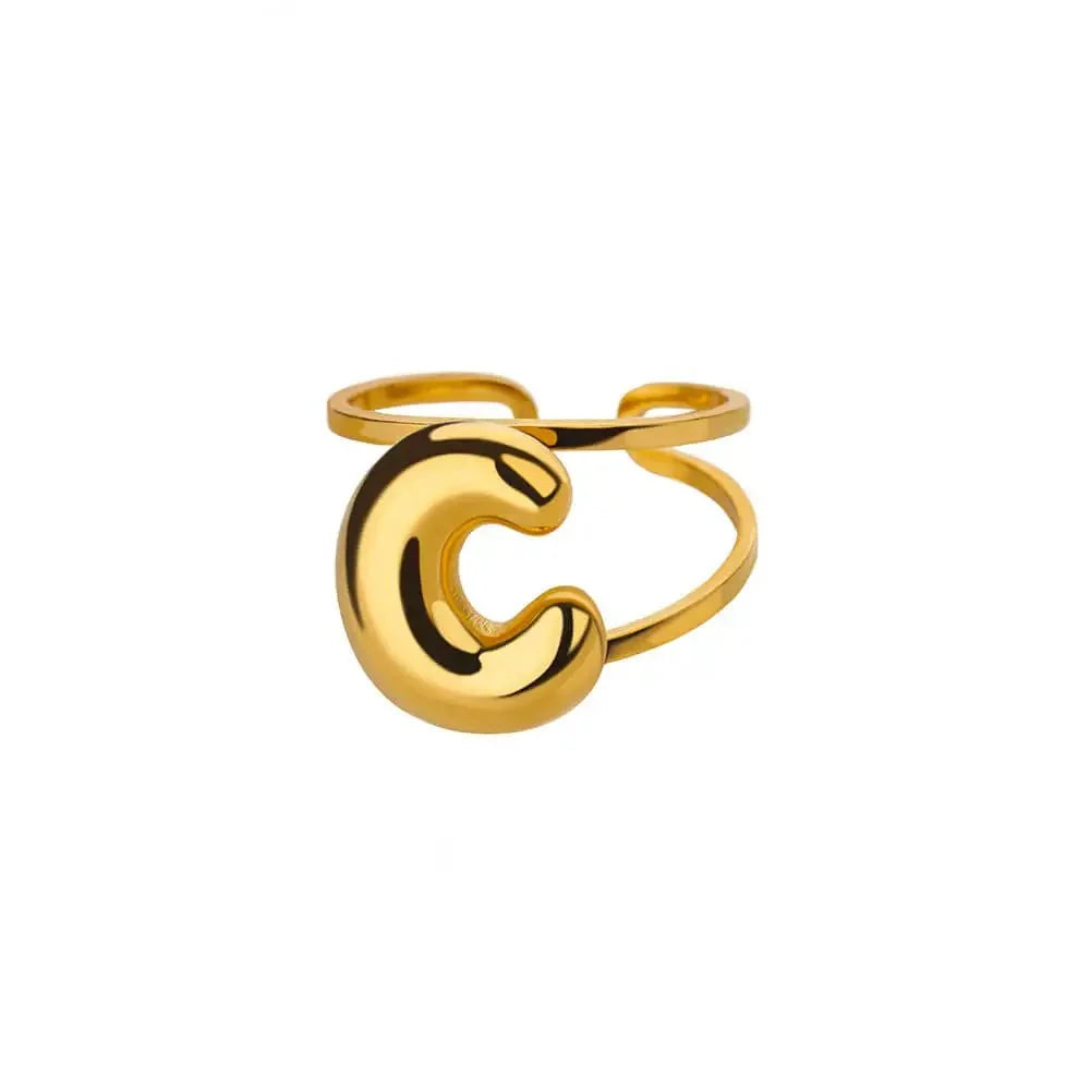 Adjustable Open Band Bubble Letter Initial Ring