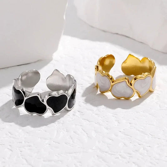 Adjustable Romantic Enamel Heart Ring