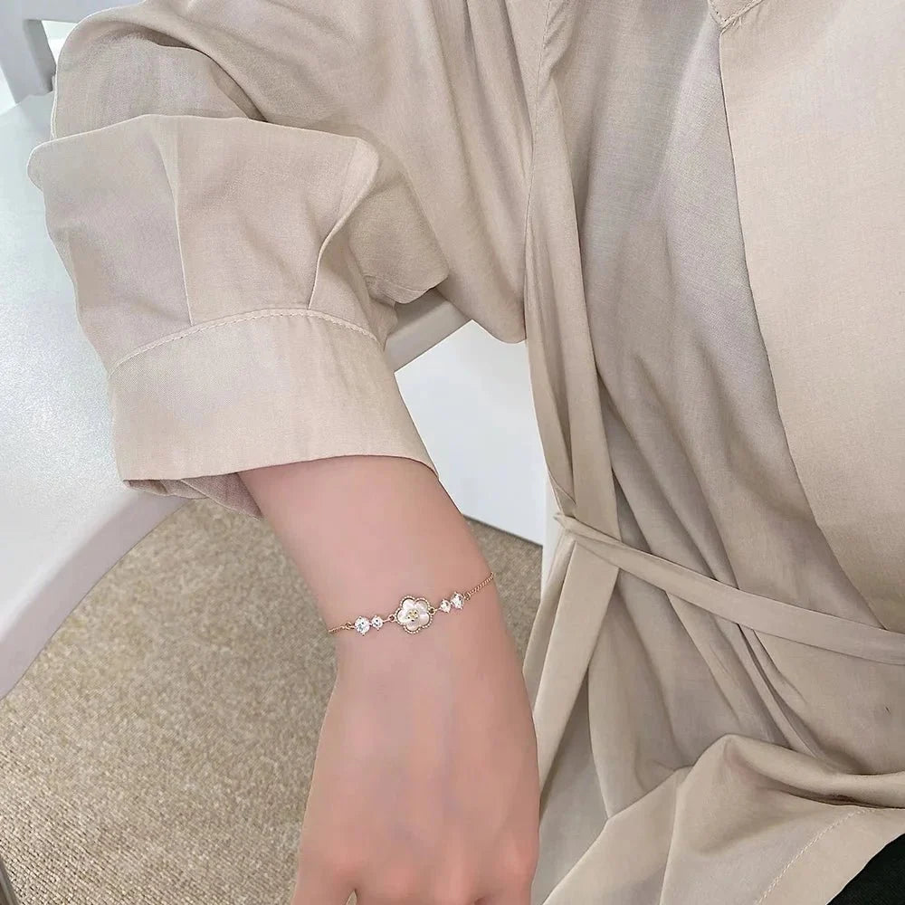 Adjustable Textured Floral Shell Diamond Bracelet