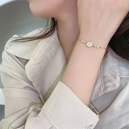 Adjustable Textured Floral Shell Diamond Bracelet