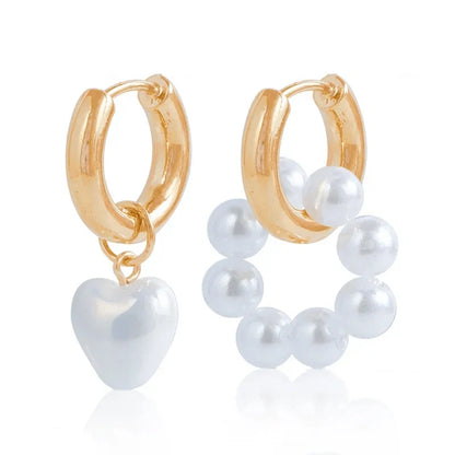 Asymmetrical Dainty Pearl Hoop Earrings