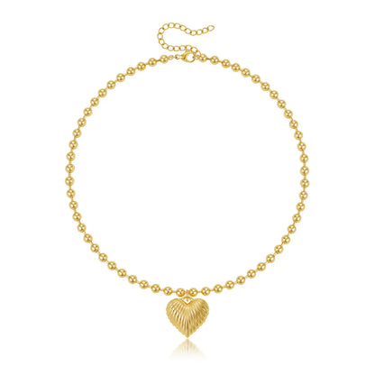 14k Beaded Chain Bubble Heart Necklaces