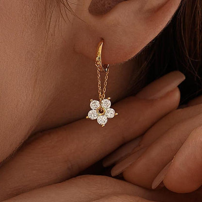 18k Dainty Hoop Floral Dangle Earrings