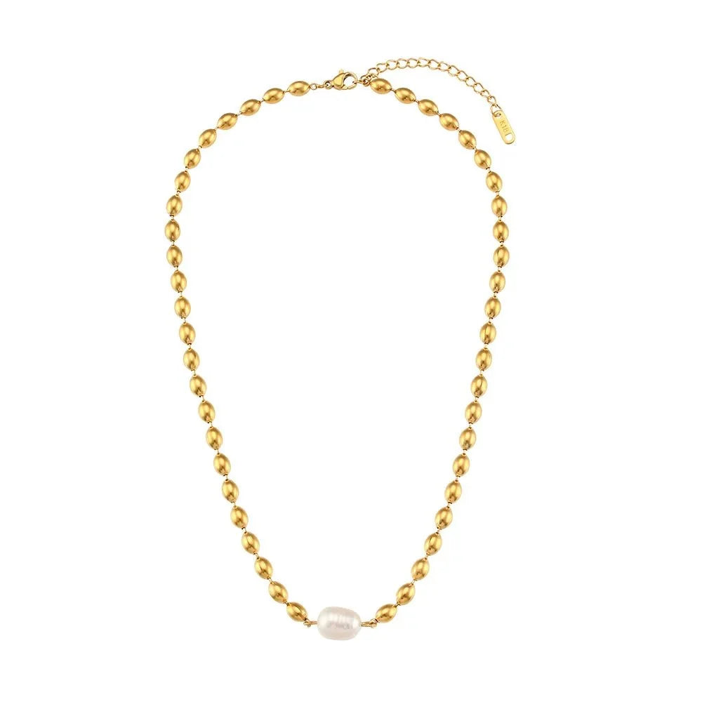 Beaded Gold Dainty Pearl Bracelet and Necklace