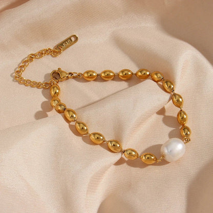 Beaded Gold Dainty Pearl Bracelet and Necklace