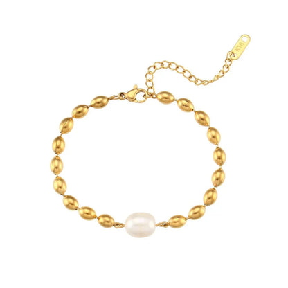 Beaded Gold Dainty Pearl Bracelet and Necklace