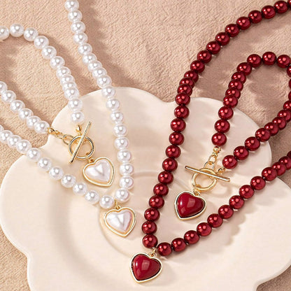 2pc Beaded Heart Pendant Bracelet and Necklace Set