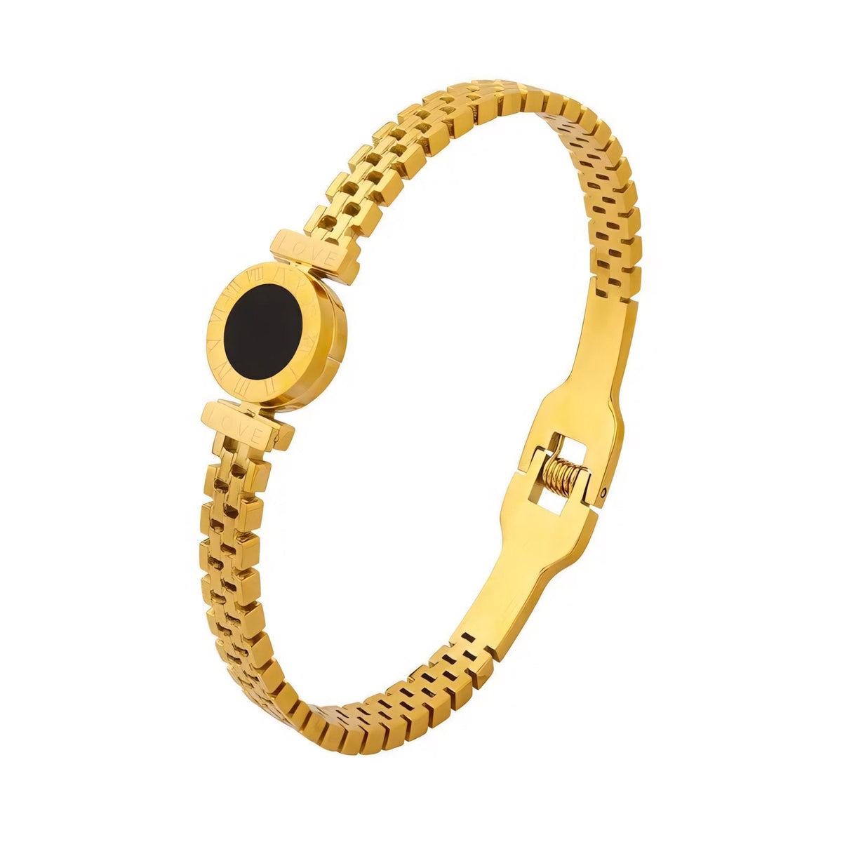 Black Center Roman Numeral Accented Bangle Bracelet