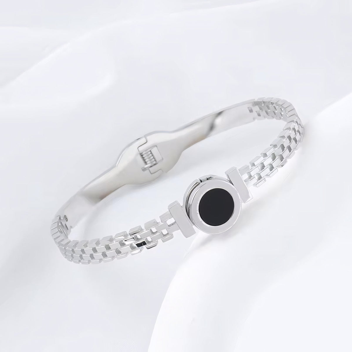 Black Center Roman Numeral Accented Bangle Bracelet