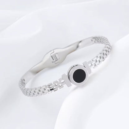 Black Center Roman Numeral Accented Bangle Bracelet