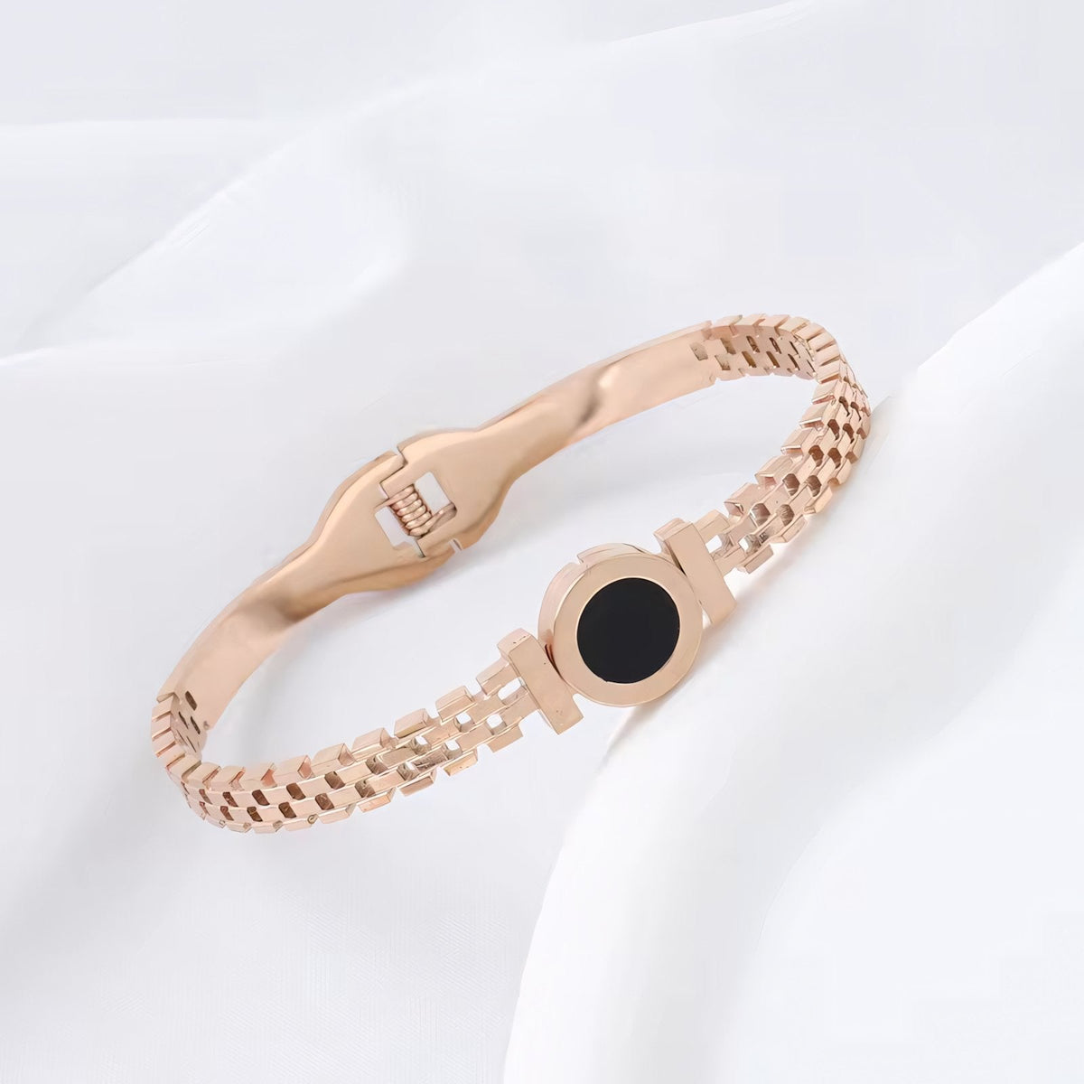 Black Center Roman Numeral Accented Bangle Bracelet