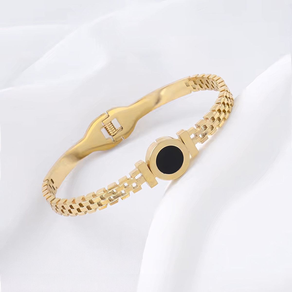 Black Center Roman Numeral Accented Bangle Bracelet