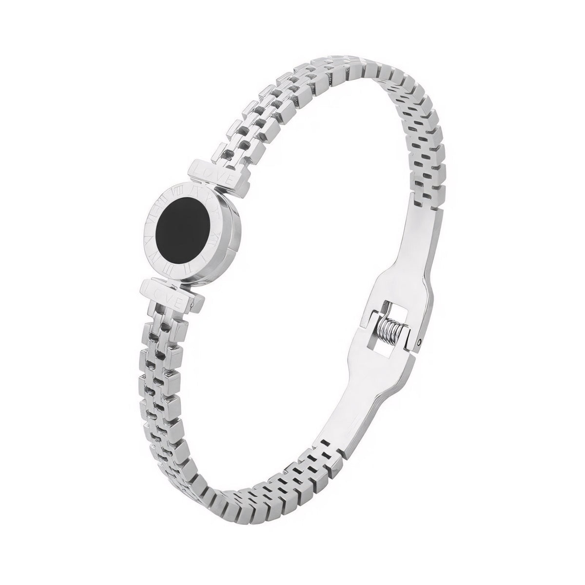 Black Center Roman Numeral Accented Bangle Bracelet