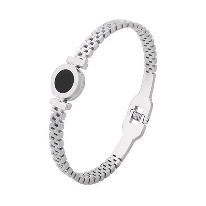 Black Center Roman Numeral Accented Bangle Bracelet