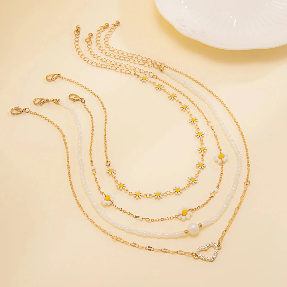 Boho Spring Daisy Necklace Stack