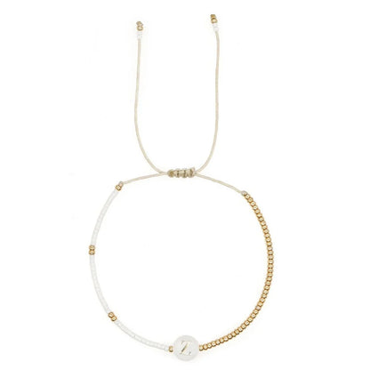 Boho White & Gold Beaded Letter Initial Beaded Bracelets