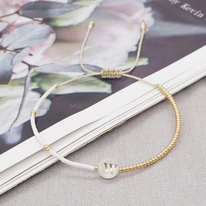 Boho White & Gold Beaded Letter Initial Beaded Bracelets
