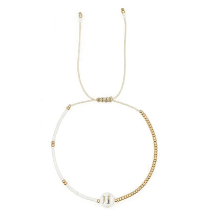 Boho White & Gold Beaded Letter Initial Beaded Bracelets