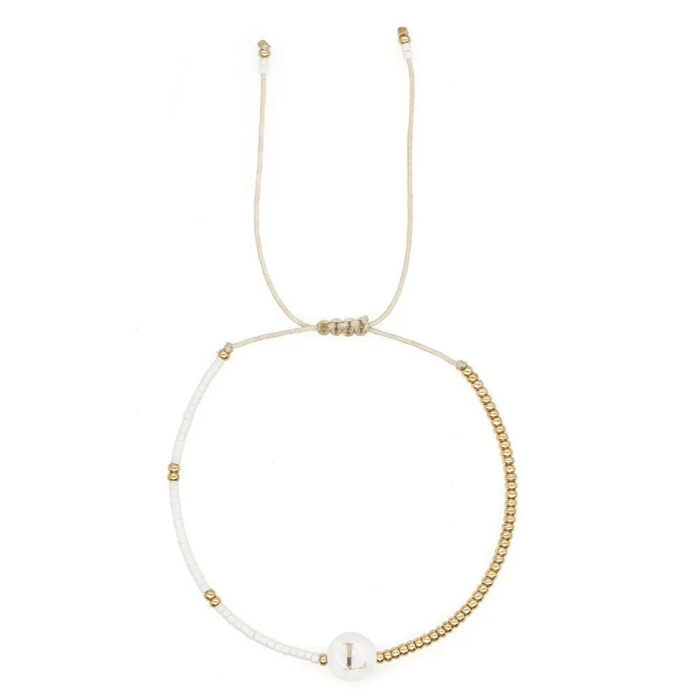 Boho White & Gold Beaded Letter Initial Beaded Bracelets