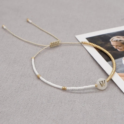 Boho White & Gold Beaded Letter Initial Beaded Bracelets