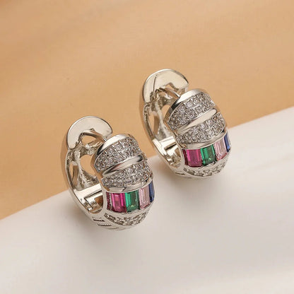 Bold Baguette Scattered Diamond Hoop Earrings