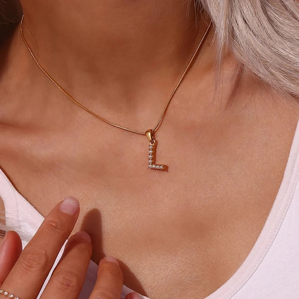 Bold Pearl Letter Initial Necklace