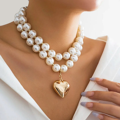 Bold Statement Pearl Layered Heart Necklace