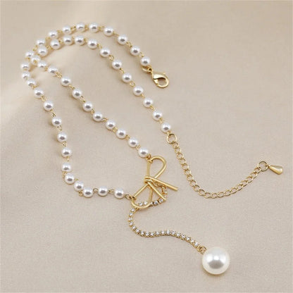 Bow Pearl Drop Choker Necklace