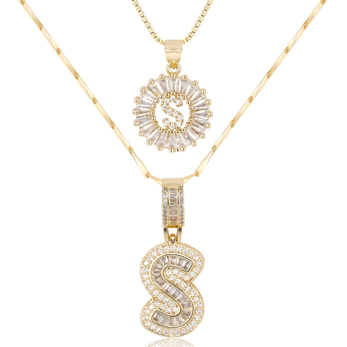 2pc 14k Diamond Letter Initial Necklaces