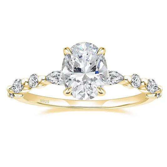 S925 3CT Elegant Oval Set Moissanite Accented Band Ring