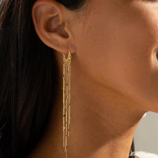 14k Tassel Chain Hoop Earrings