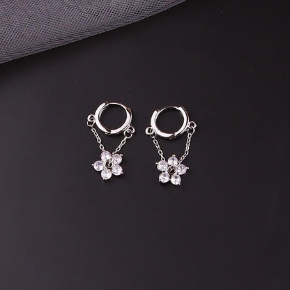 18k Dainty Hoop Floral Dangle Earrings