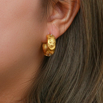 Chunky Astrology Embossed Hoop Earrings