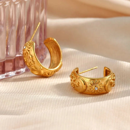 Chunky Astrology Embossed Hoop Earrings