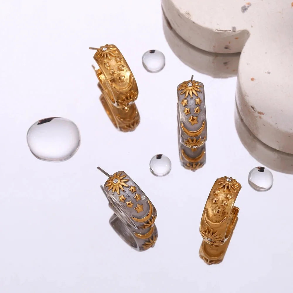 Chunky Astrology Embossed Hoop Earrings
