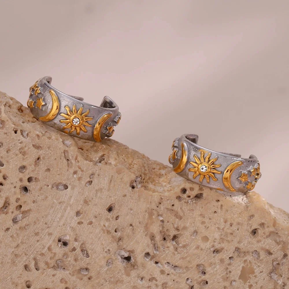 Chunky Astrology Embossed Hoop Earrings