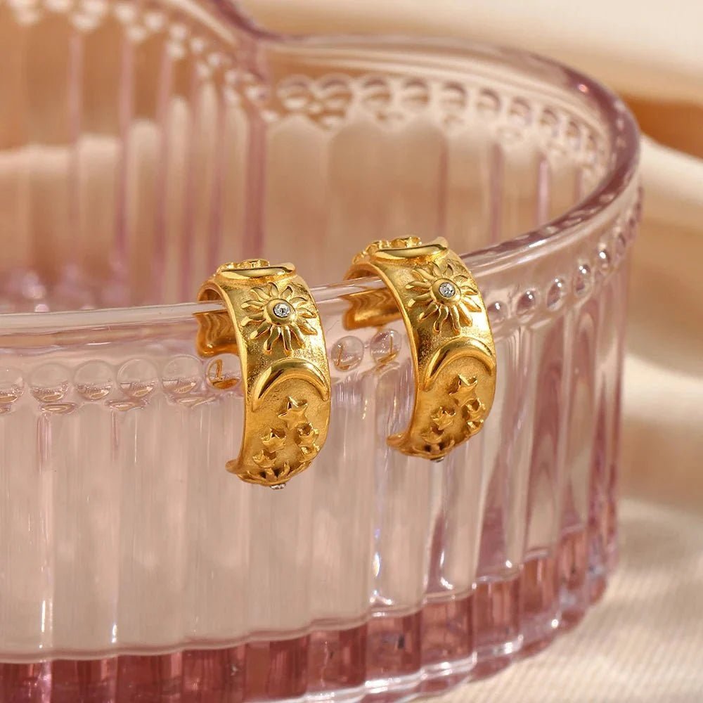 Chunky Astrology Embossed Hoop Earrings