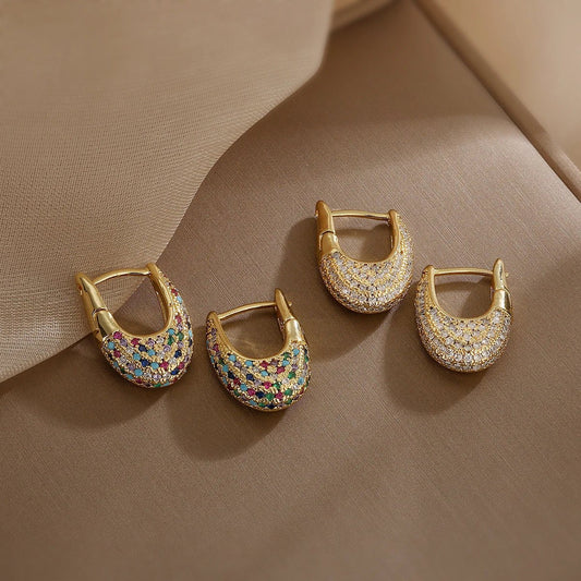 Chunky Glittering Diamond Hoop Earrings