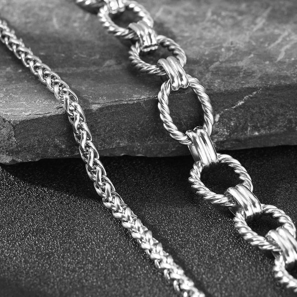 Chunky Paperclip & Weave Chain Bracelet Set
